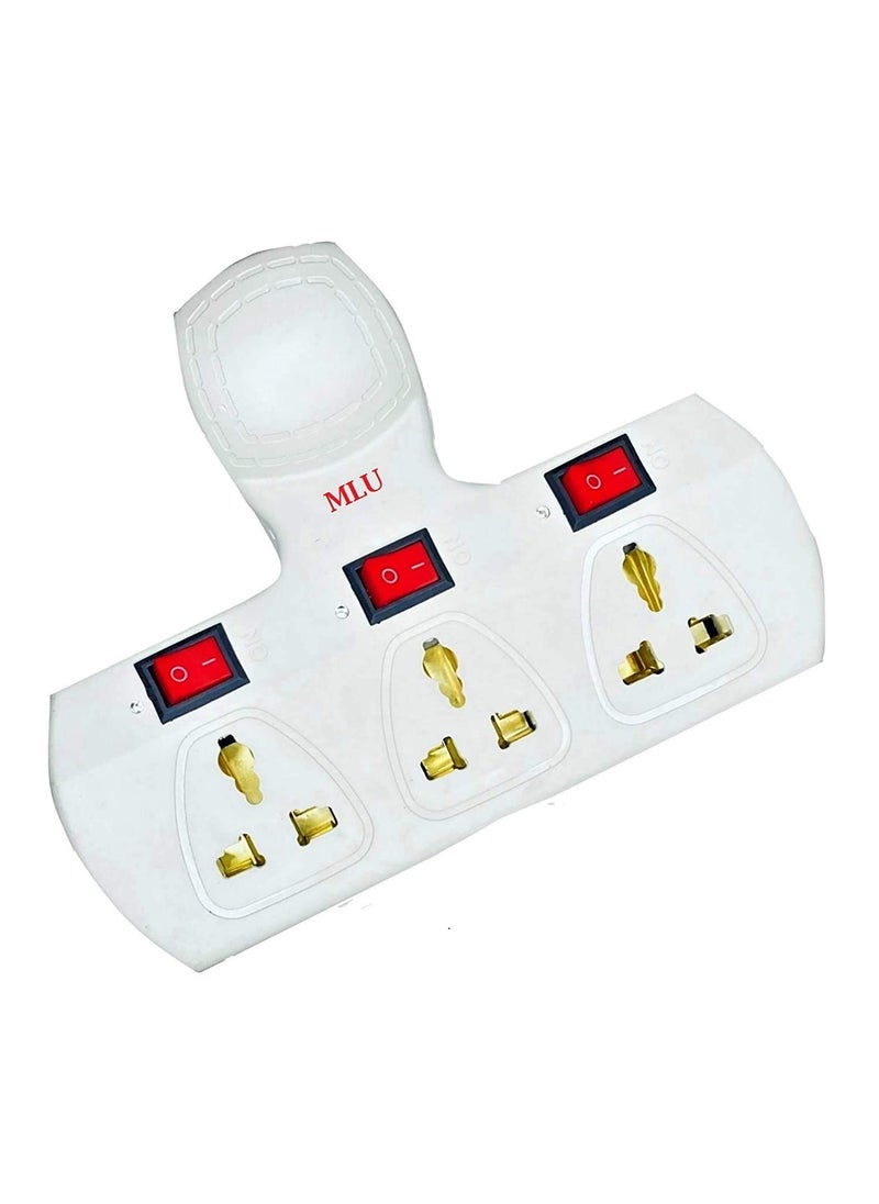 Generic Toby Multiplug/Extension Board (3+3) -3 Individual Switches with Universal sockets Multiplug 6 Amp, LED Indicators and Fuse on multiplug, (Creamy White)  - Image 1
