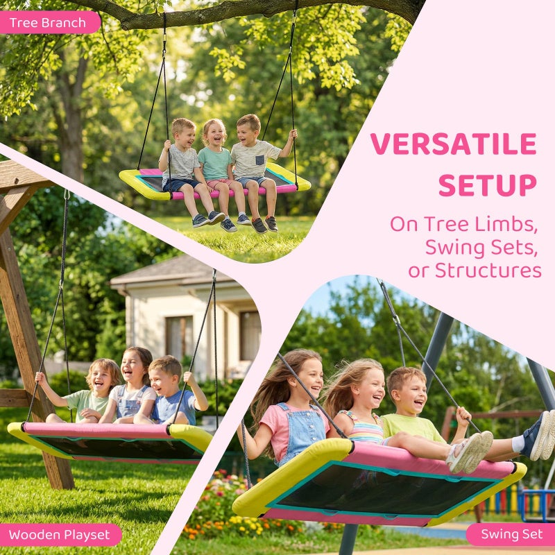 Hotjump 60'' Rectangle Platform Tree Swing for Kids and Adults, Giant Flying Swing with Adjustable Hanging Strap, Waterproof Textilene Fabric Tear & UV Resistant, Swings Set for Backyard Garden - Image 2