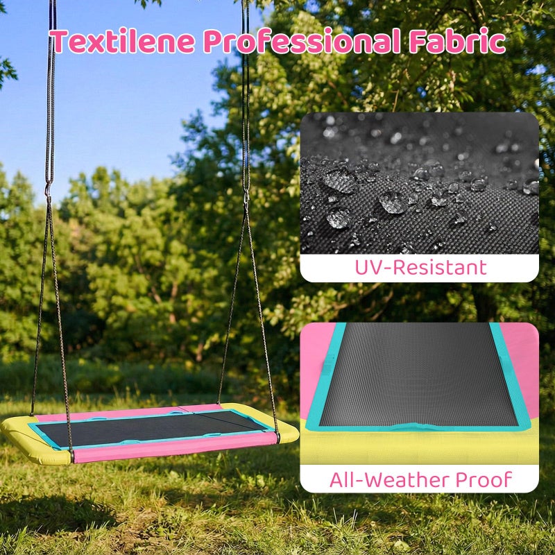 Hotjump 60'' Rectangle Platform Tree Swing for Kids and Adults, Giant Flying Swing with Adjustable Hanging Strap, Waterproof Textilene Fabric Tear & UV Resistant, Swings Set for Backyard Garden - Image 3