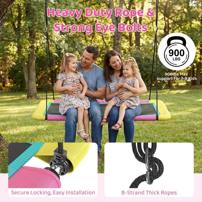 Hotjump 60'' Rectangle Platform Tree Swing for Kids and Adults, Giant Flying Swing with Adjustable Hanging Strap, Waterproof Textilene Fabric Tear & UV Resistant, Swings Set for Backyard Garden - Image 4