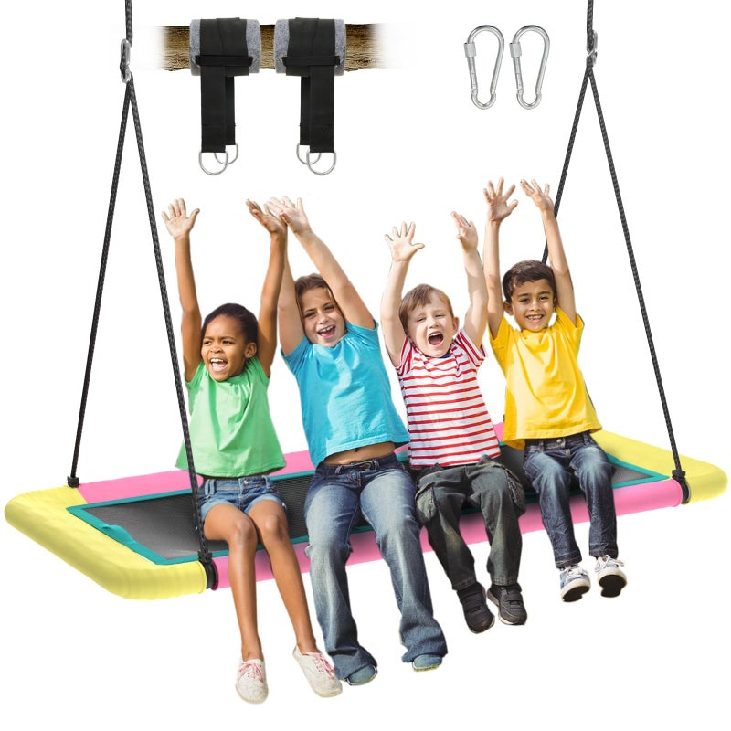 Hotjump 60'' Rectangle Platform Tree Swing for Kids and Adults, Giant Flying Swing with Adjustable Hanging Strap, Waterproof Textilene Fabric Tear & UV Resistant, Swings Set for Backyard Garden - Image 1