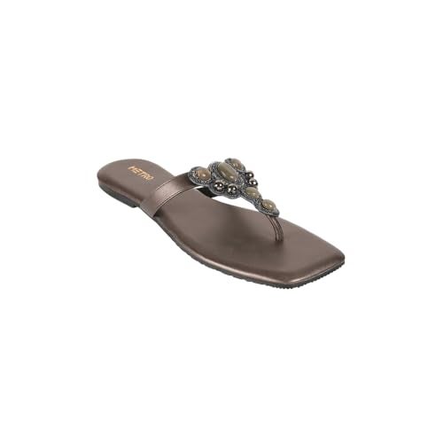 Metro Women's Gun Metal Faux Leather Embellished Occasion Thong Chappal UK/5 EU/38 (32-965) - Image 3