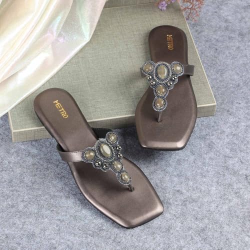 Metro Women's Gun Metal Faux Leather Embellished Occasion Thong Chappal UK/5 EU/38 (32-965) - Image 2