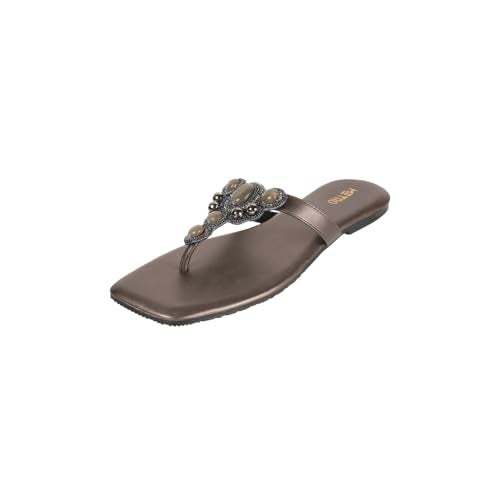 Metro Women's Gun Metal Faux Leather Embellished Occasion Thong Chappal UK/5 EU/38 (32-965) - Image 1