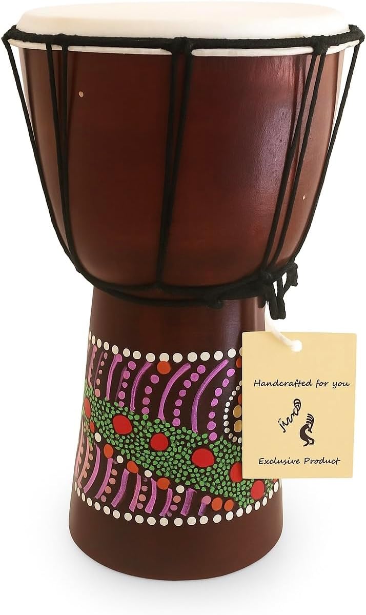 Jive Djembe Drum – Hand Carved African Drum, Bongo Congo Style – Solid Mahogany with Goatskin Head, Tribal Painted Design – 12" High by - Image 1
