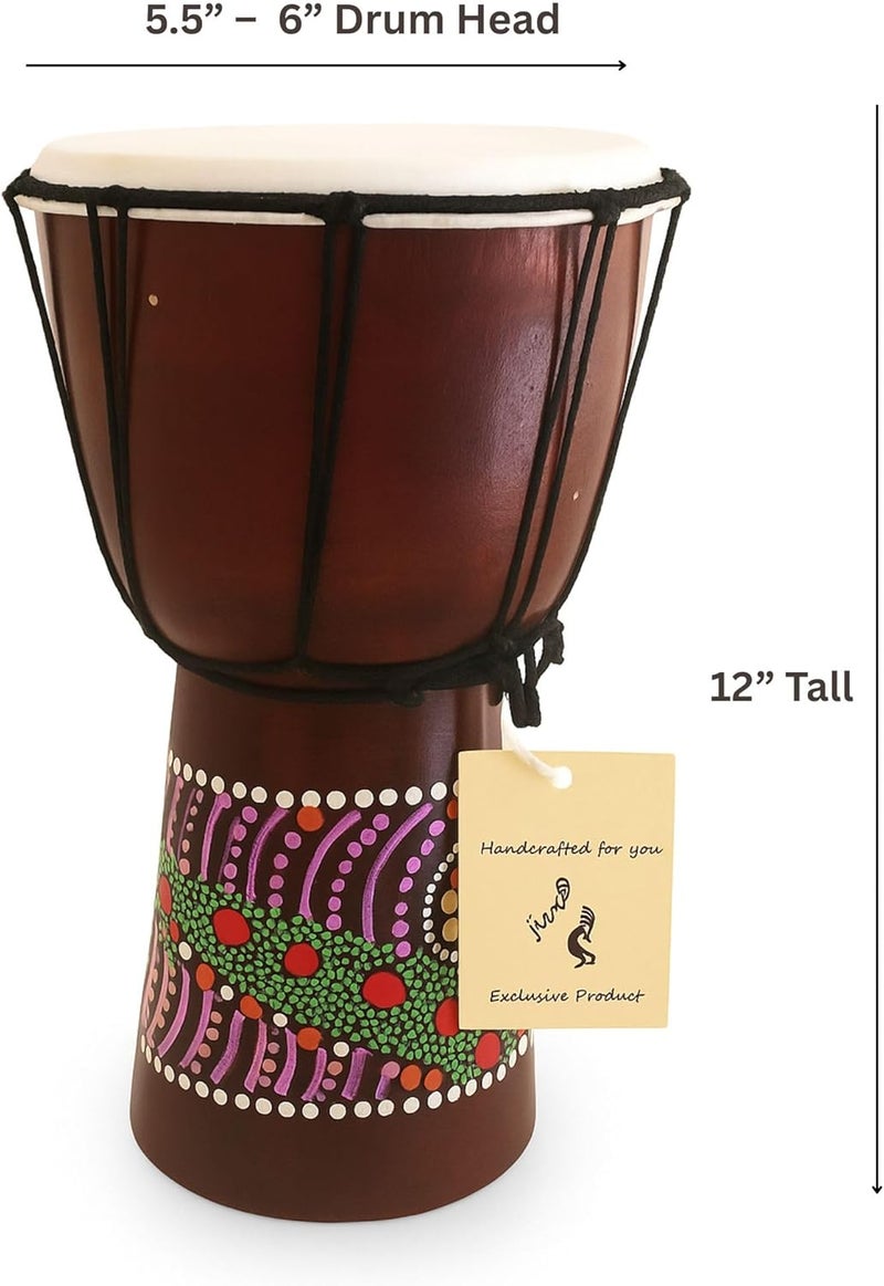 Jive Djembe Drum – Hand Carved African Drum, Bongo Congo Style – Solid Mahogany with Goatskin Head, Tribal Painted Design – 12" High by - Image 2