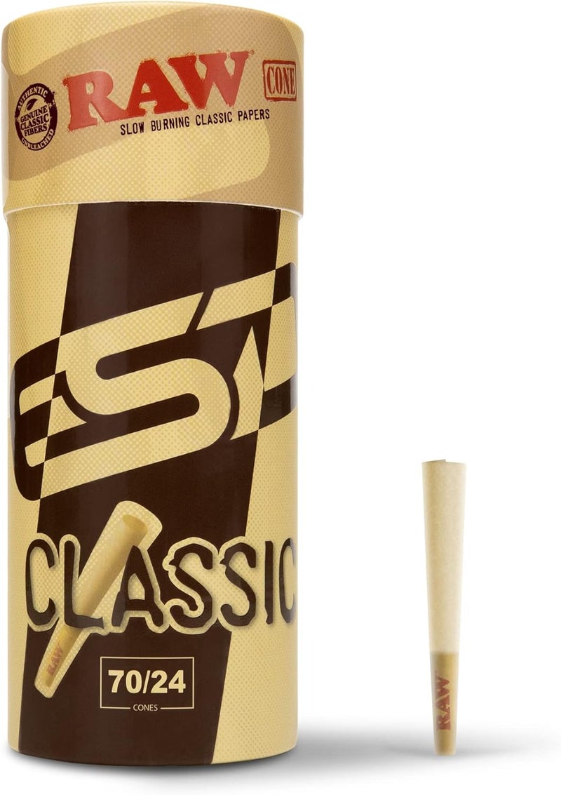 Raw Cones 70/24 Sized | 50 Pack | Tiny Sized Pre Rolled Cones 70mm in Length with a 24mm Tip - Small, Portable, for Quick Smoking Sessions - 50 Cone Pack - Image 1