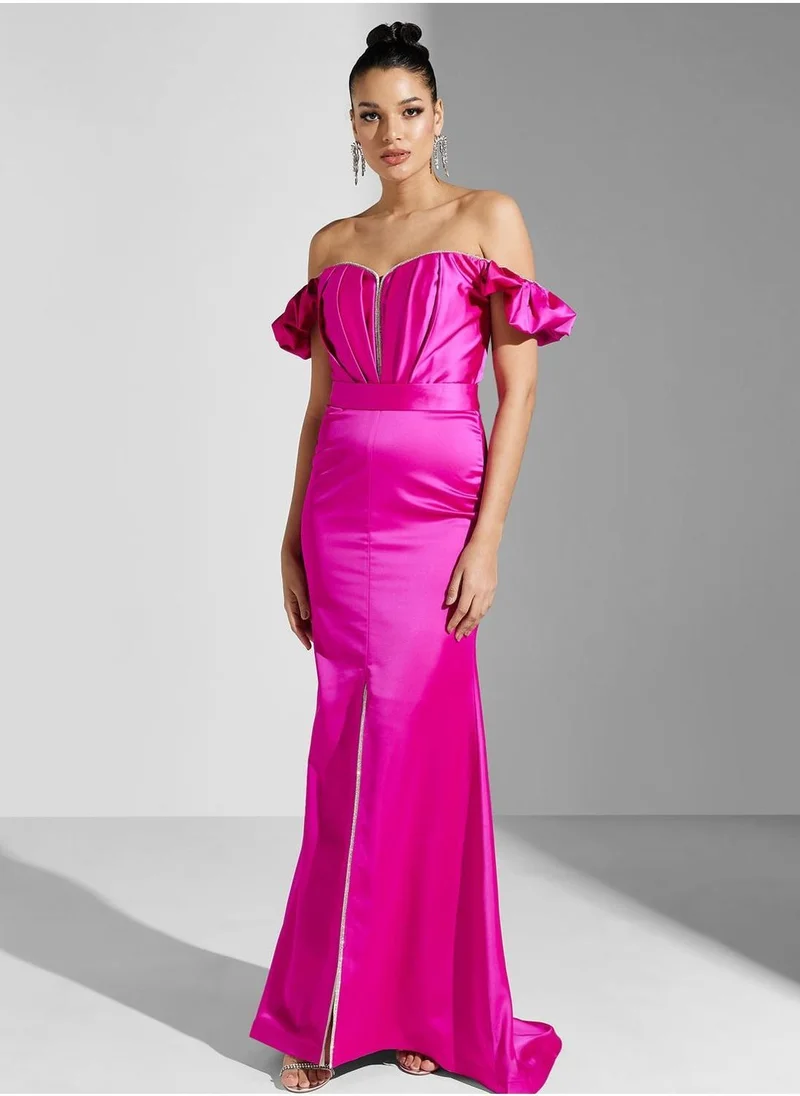 Akadia Fashion Off-Shoulder Slit Dress