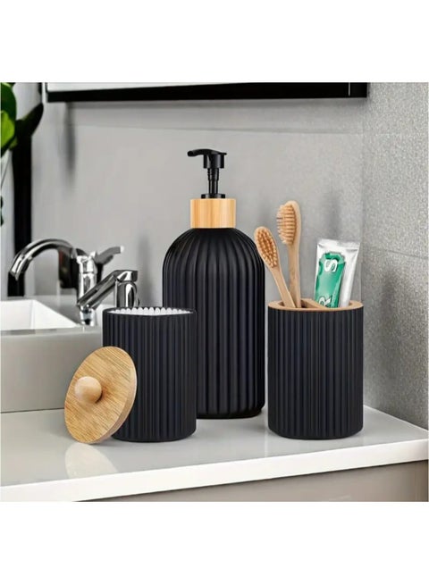 3 Pcs Refillable Bathroom Dispenser Set, Lead-Free, Freestanding, Manual Pump Lotion Dispenser, Swab Holder, Toothbrush Organizer. Nickle Free Plastic, Vanity Countertop