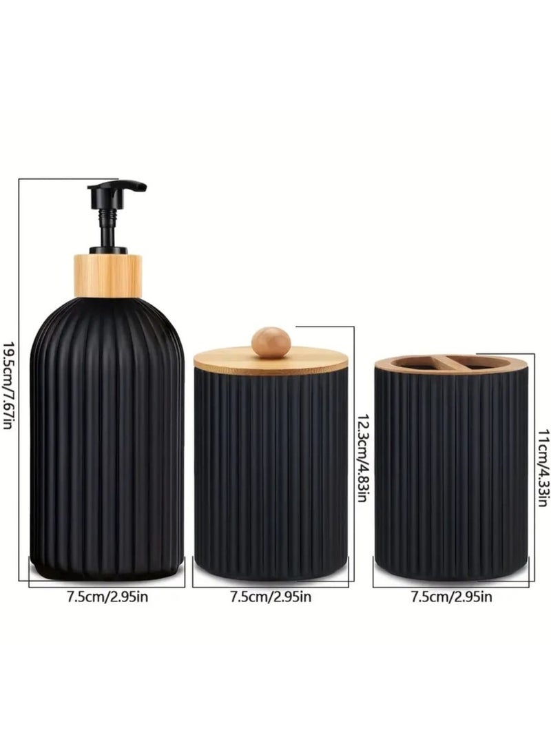 LDQ - 3 Pcs Refillable Bathroom Dispenser Set, Lead-Free, Freestanding, Manual Pump Lotion Dispenser, Swab Holder, Toothbrush Organizer. Nickle Free Plastic, Vanity Countertop - Image 1