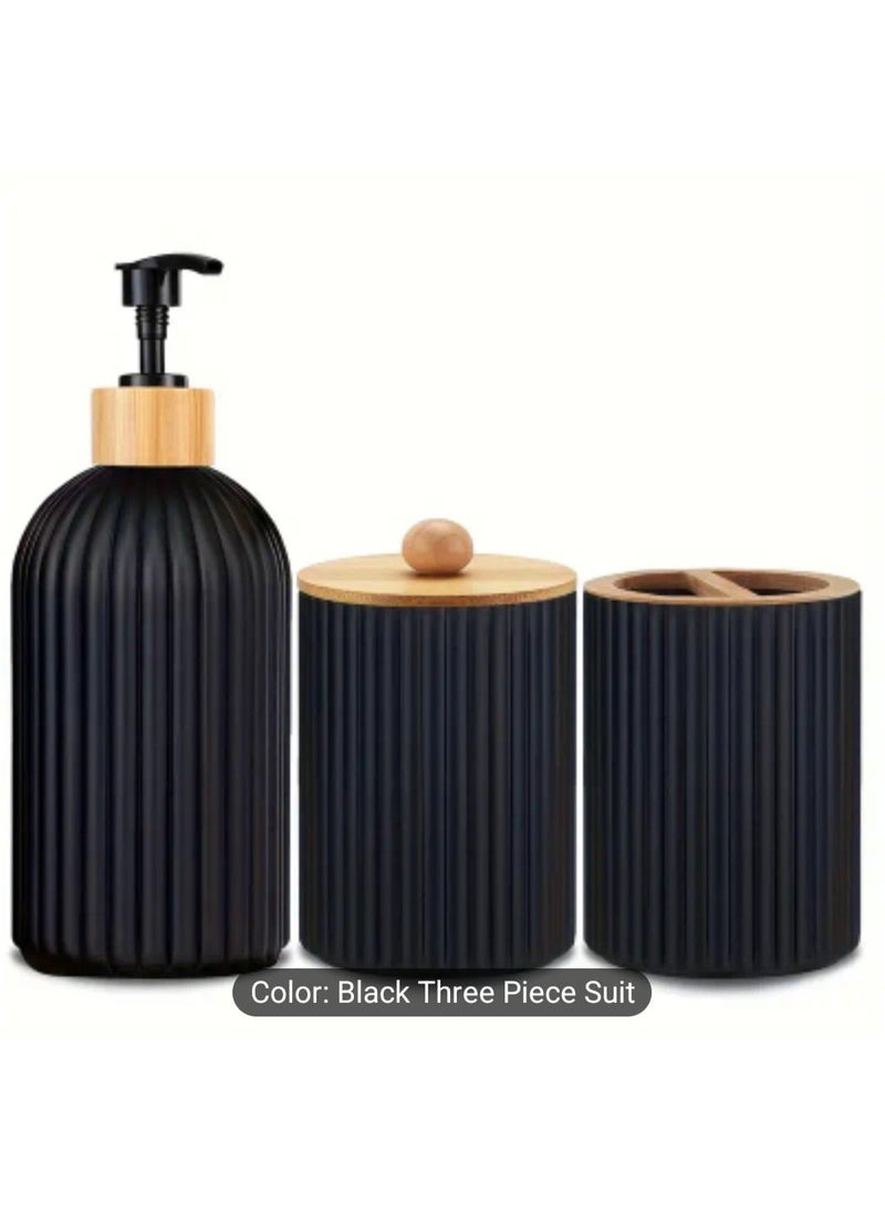 LDQ - 3 Pcs Refillable Bathroom Dispenser Set, Lead-Free, Freestanding, Manual Pump Lotion Dispenser, Swab Holder, Toothbrush Organizer. Nickle Free Plastic, Vanity Countertop - Image 1