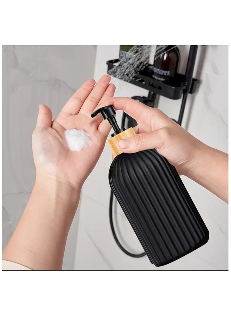 LDQ - 3 Pcs Refillable Bathroom Dispenser Set, Lead-Free, Freestanding, Manual Pump Lotion Dispenser, Swab Holder, Toothbrush Organizer. Nickle Free Plastic, Vanity Countertop - Image 1