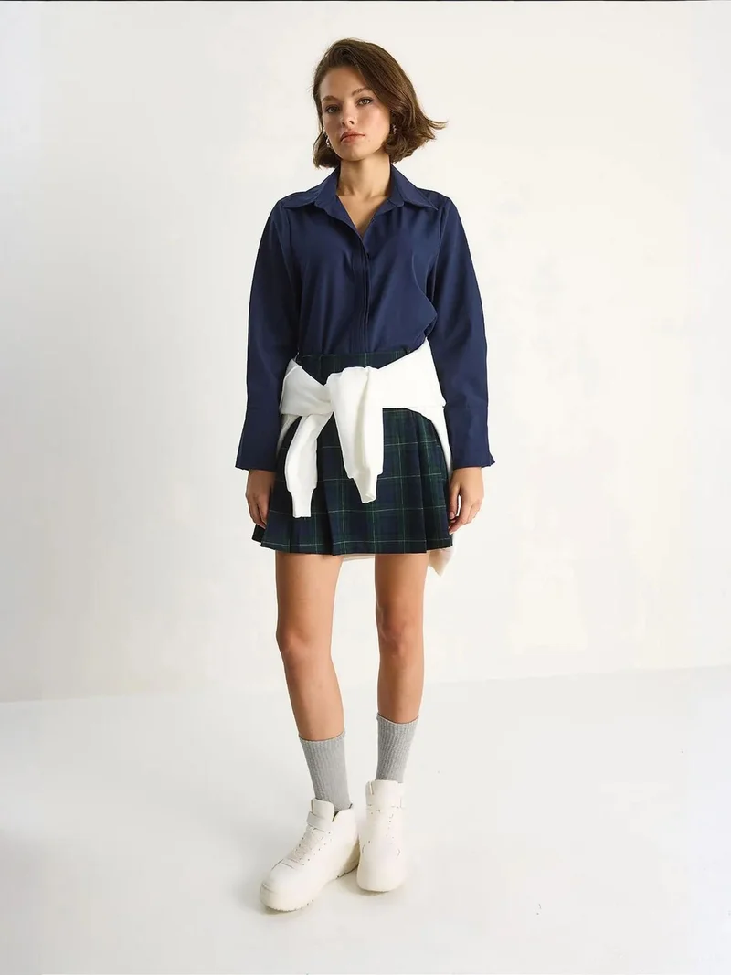 Bianco Lucci Navy Blue LUCCI Regular Fit Long Sleeve Button-Up Poplin Shirt for Women | Best Price UAE