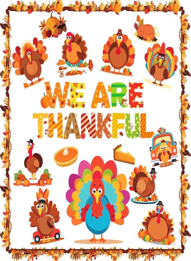 Fancy Land Thanksgiving Bulletin Board Decorations for Classroom Turkey Fall Pumpkin Cutouts Set for Autumn Harvest School Chalkboard Wall Door Decor 61Pcs - Image 1