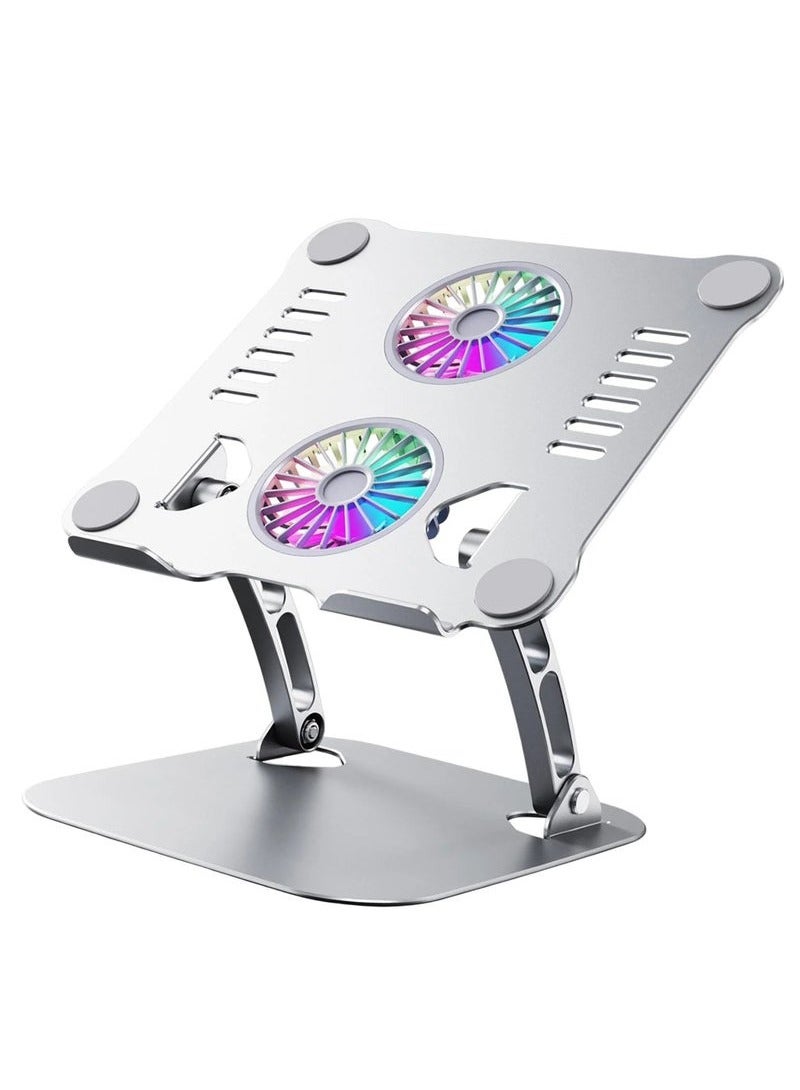 TIGER Laptop Stand V4.0 with Cooling Fans – Double Axis 180° Adjustable Angle Aluminum Notebook Stand for Desk – Ergonomic Riser Holder for 11 to 17.3 Inch Laptops – Heat Dissipation, Foldable, Anti-Slip, Durable Laptop Stand for Office, Home & Study Use – Silver - Image 1