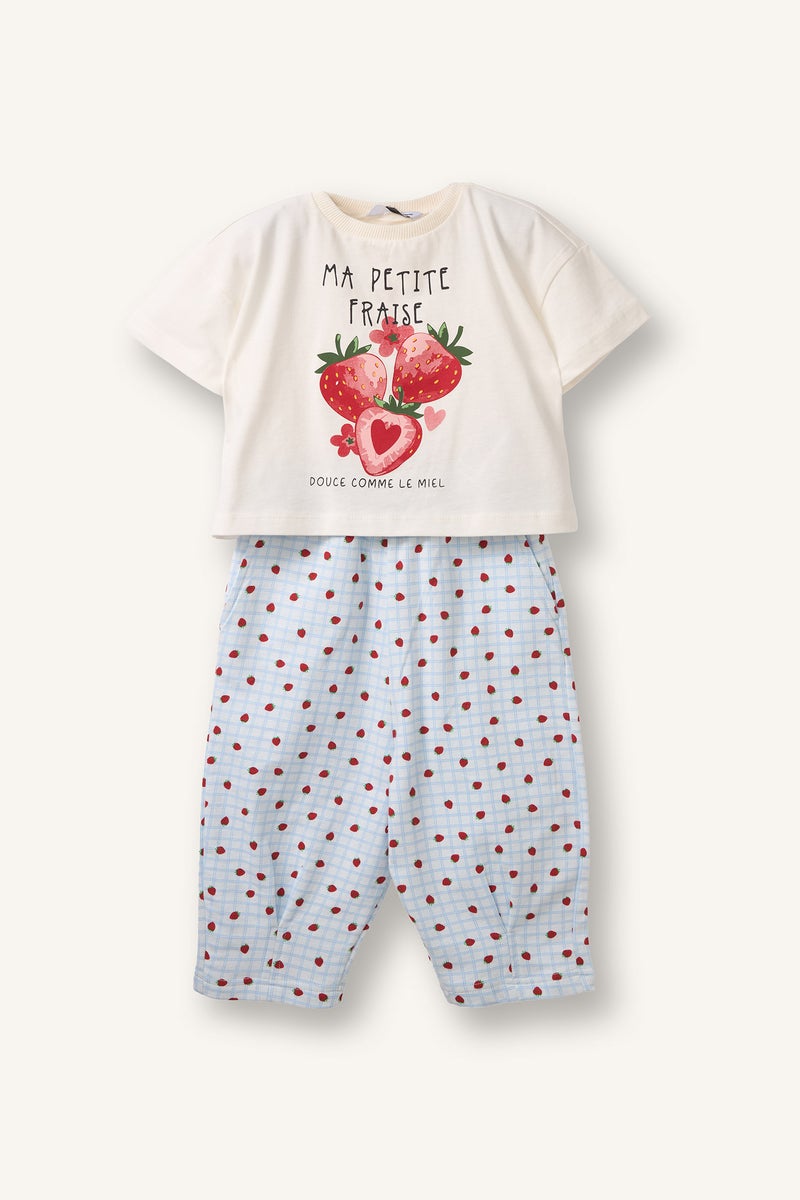 DeFacto Beige BabyGirl Baby Girl Fruit Print 2 Piece Set Casual - Image 1