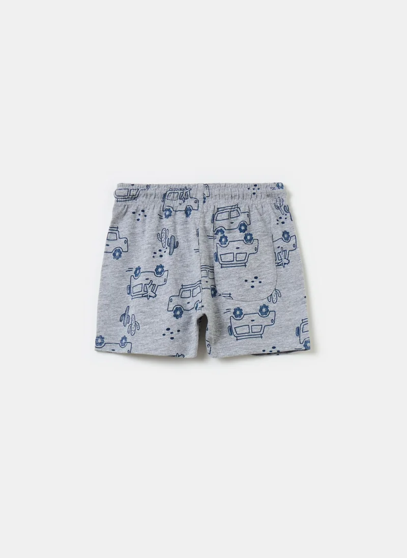 Ovs Cotton Shorts With Drawstring And Print