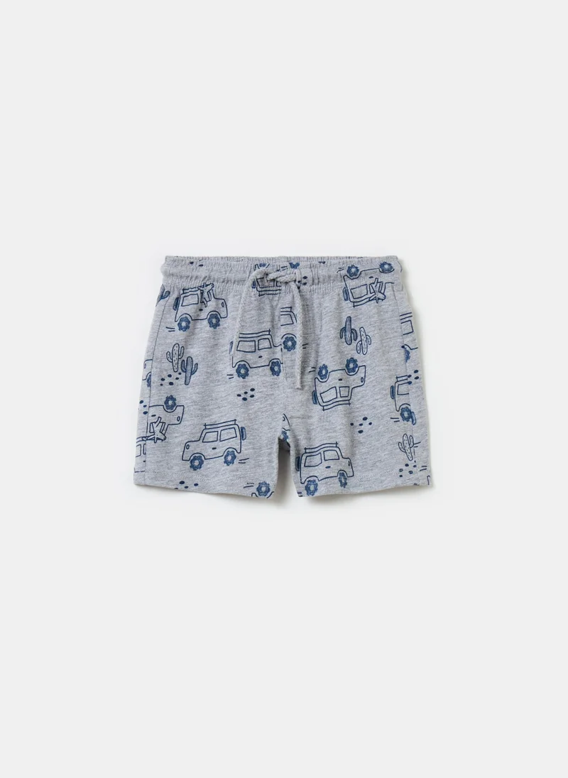 Ovs Cotton Shorts With Drawstring And Print