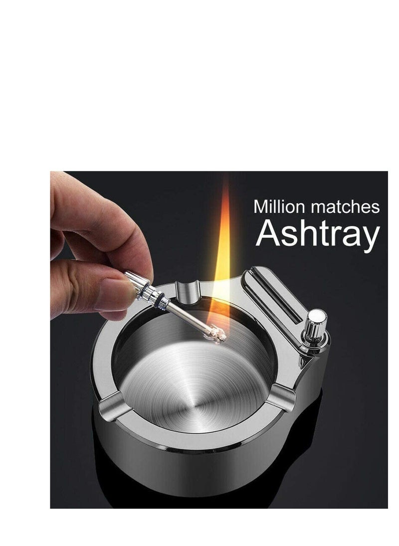 SYOSI - Retro Metal Ashtray Ten Thousand Match Lighter Multifunction Ashtray for Men Gifts Home Office Decoration (Black Silver) - Image 1