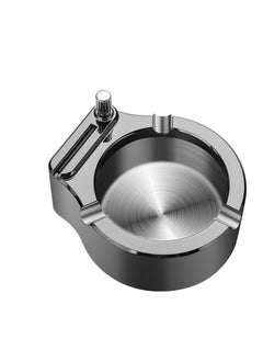 Retro Metal Ashtray Ten Thousand Match Lighter Multifunction Ashtray for Men Gifts Home Office Decoration (Black Silver)