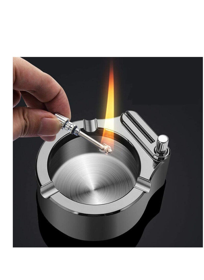 SYOSI - Retro Metal Ashtray Ten Thousand Match Lighter Multifunction Ashtray for Men Gifts Home Office Decoration (Black Silver) - Image 1