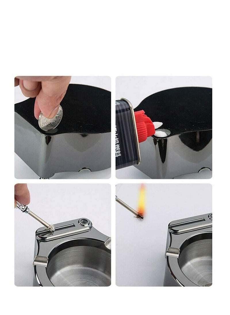 SYOSI - Retro Metal Ashtray Ten Thousand Match Lighter Multifunction Ashtray for Men Gifts Home Office Decoration (Black Silver) - Image 1
