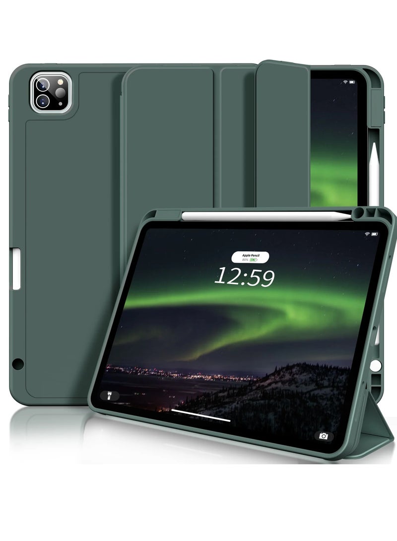 ELTRAZONE iPad Pro 11 Inch Case (4th/3rd/2nd Gen, 2022/2021/2020) – Trifold Smart Stand, Soft TPU Back, Wireless Pencil Charging, Auto Wake/Sleep, Pencil Holder – Dark Green - Image 1