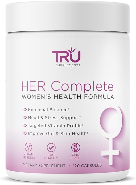 TRU Supplements HER Womens Health Supplement Complete Formula for Daily Hormone Support Gut  Skin Health Fertility  Mood Booster PMS  Digestive Support Natural Womens Formula  30 Servings - Image 1