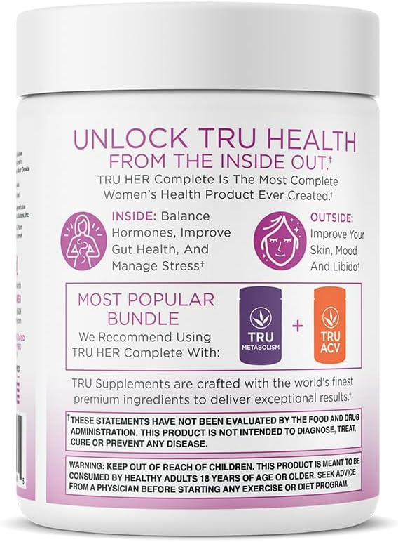 TRU Supplements HER Womens Health Supplement Complete Formula for Daily Hormone Support Gut  Skin Health Fertility  Mood Booster PMS  Digestive Support Natural Womens Formula  30 Servings - Image 3