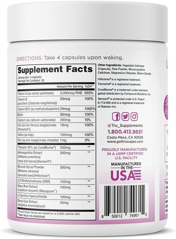 TRU Supplements HER Womens Health Supplement Complete Formula for Daily Hormone Support Gut  Skin Health Fertility  Mood Booster PMS  Digestive Support Natural Womens Formula  30 Servings - Image 2