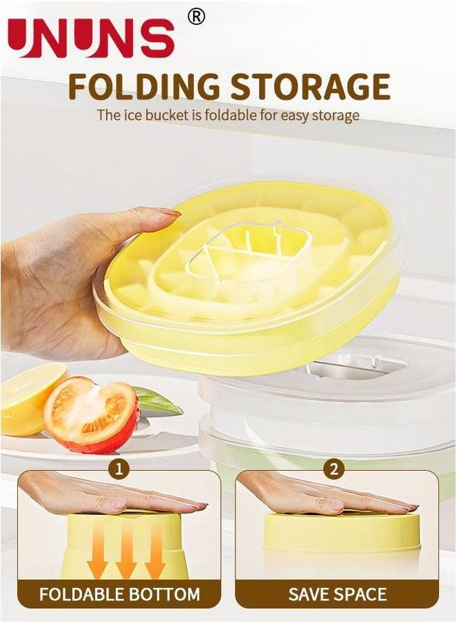 UNUNS صانع مكعبات الثلج على شكل دلو، سيليكون قابل للطي مع غطاء، حاوية قابلة للتمدد لتبريد القهوة والكوكا كولا صفراء - Image 2