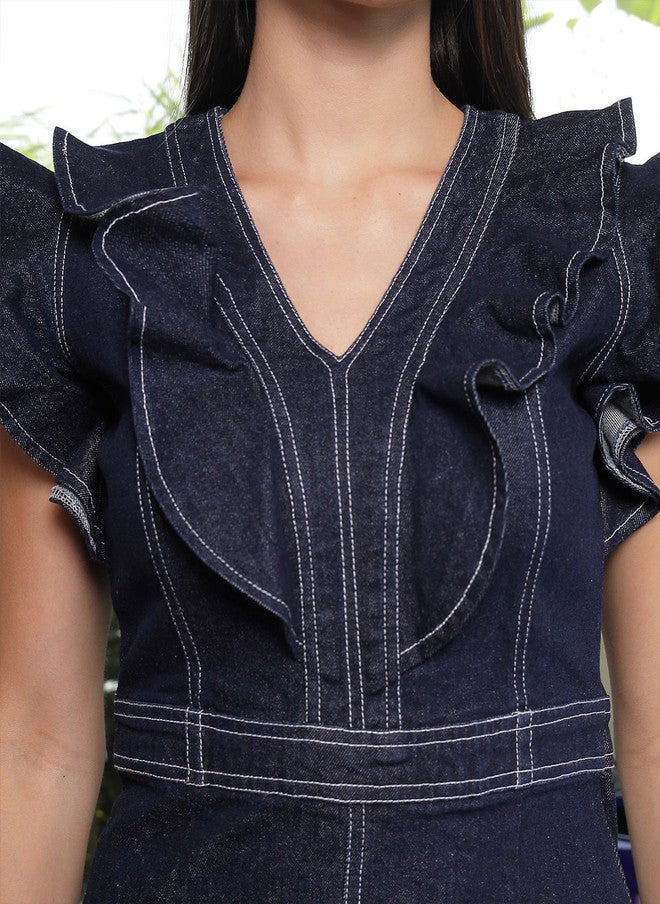 PlusS Denim Ruffles Sheath Dress for Women - Image 2