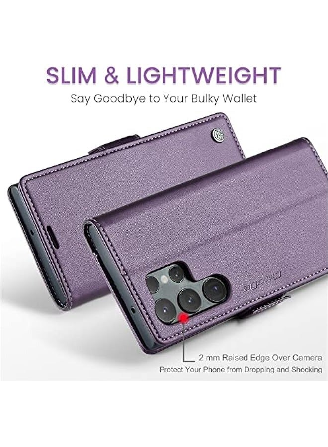 Samsung S23 Ultra Wallet Case - RFID Blocking, Card Holder, Magnetic Clasp, Kickstand - Purple - Image 5