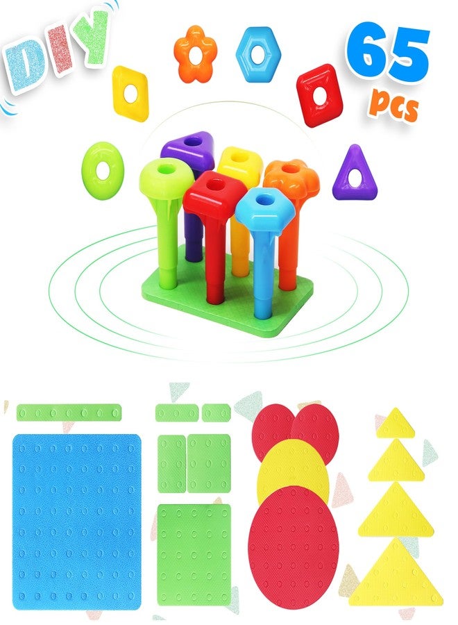 Ggiibro Peg Board Set STEM Toys for Toddlers Ages 3-6 | Montessori Sensory Stacking & Lacing Kit with Thick/Thin Foam Boards & Strings | Preschool Learning Toys for Fine Motor Skills Development - Image 3