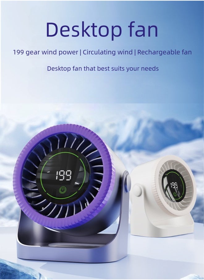 Generic Portable Desk Fan with Smart LED Display, Small Personal USB Desk Fan,199 Speed Levels Table Fan with 6000mAh Battery, Strong Wind Cooling Fan, Quiet Operation Desktop Fan, For Home Office Car Outdoor Travel (Black)  - Image 1