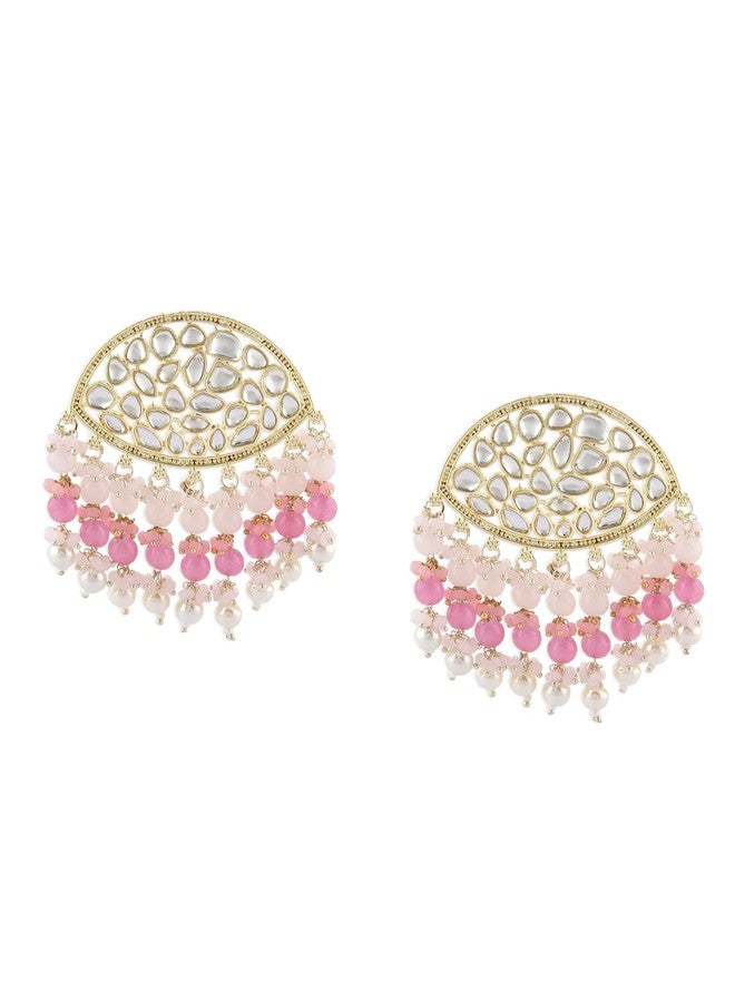 Zaveri Pearls Pink Cluster Beaded Ethnic Kundan Drops Earring For Women-ZPFK15187 - Image 1