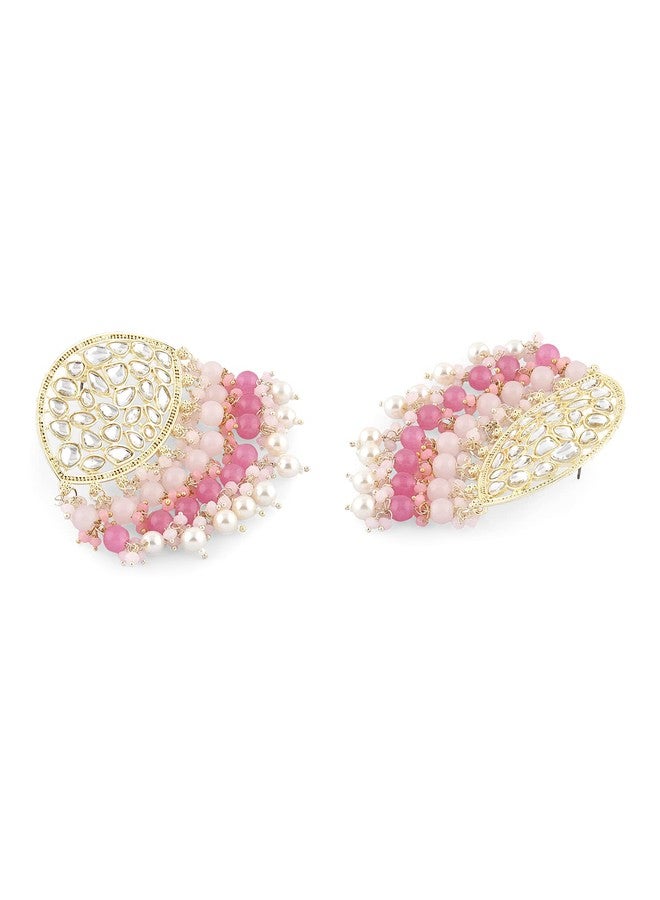Zaveri Pearls Pink Cluster Beaded Ethnic Kundan Drops Earring For Women-ZPFK15187 - Image 4