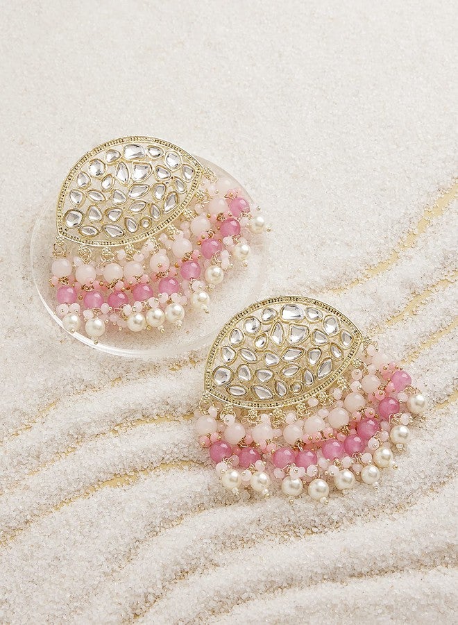 Zaveri Pearls Pink Cluster Beaded Ethnic Kundan Drops Earring For Women-ZPFK15187 - Image 2