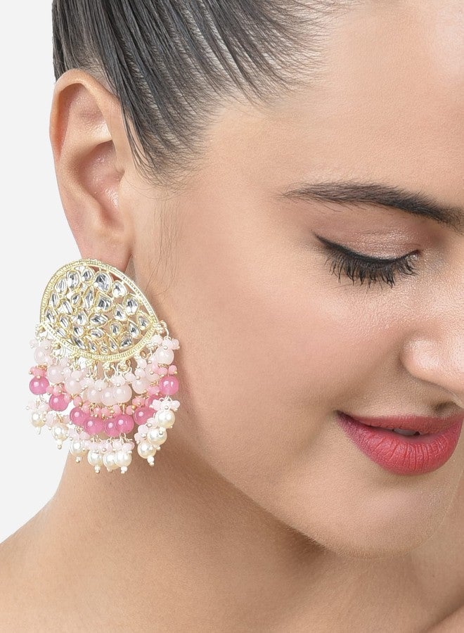 Zaveri Pearls Pink Cluster Beaded Ethnic Kundan Drops Earring For Women-ZPFK15187 - Image 3