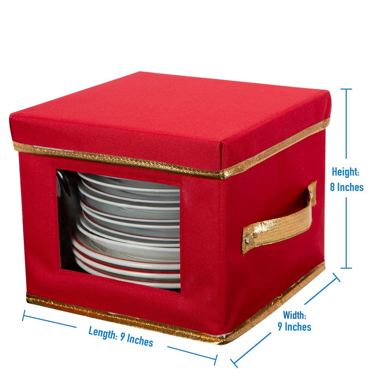 Simplify Holiday Salad Plate Dinnerware Storage Box | 9.45 Inch | Christmas China | 12 Felt Dividers | Tableware Setting | Red - Image 5
