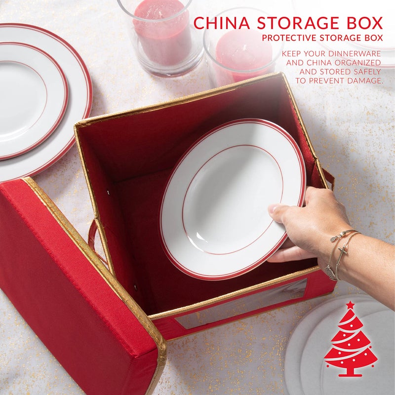 Simplify Holiday Salad Plate Dinnerware Storage Box | 9.45 Inch | Christmas China | 12 Felt Dividers | Tableware Setting | Red - Image 4