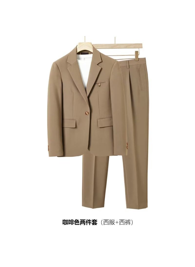 Generic Spring Summer Casual Drapey Loose Style Mens Suit Korean Fashion Trend High End Feelings Western Coat Casual Scene Brown [set]  - Image 1