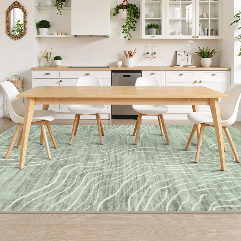 LIVEBOX 8x10 Modern Area Rugs for Living Room, Abstract Non-Slip Washable Rugs, Minimalist Wave Striped Neutral Boys Girl Nursery Area Rug for Bedroom, Carpet for Playroom Office(Sage Green,8'x10') - Image 4