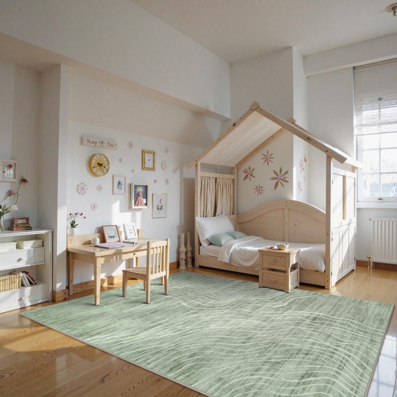 LIVEBOX 8x10 Modern Area Rugs for Living Room, Abstract Non-Slip Washable Rugs, Minimalist Wave Striped Neutral Boys Girl Nursery Area Rug for Bedroom, Carpet for Playroom Office(Sage Green,8'x10') - Image 3