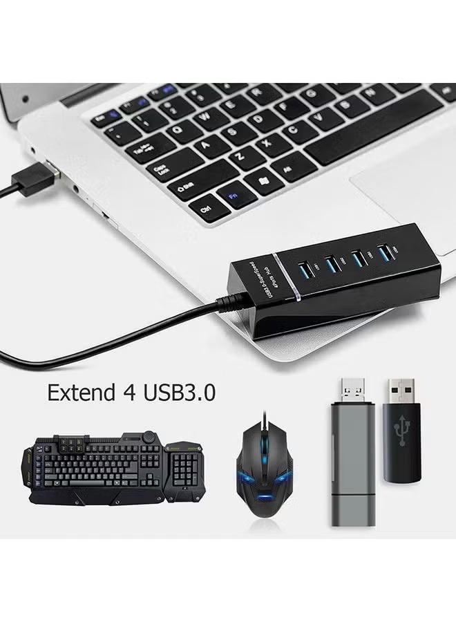 HoneyBee 4 Port USB 3.0 Hub Super Speed 5 Gbps Converter Cable Adapter Black - Image 2