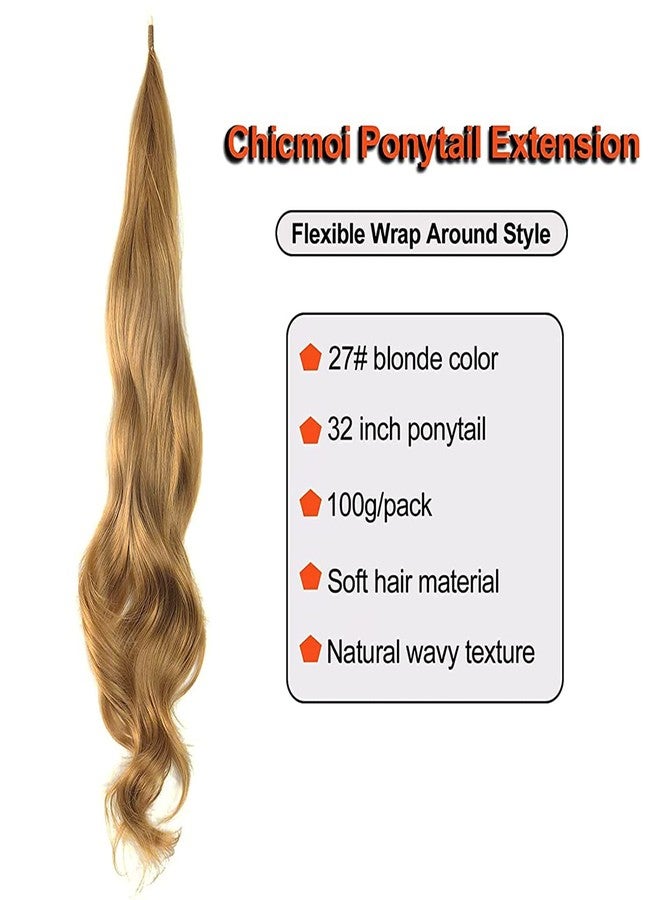 Chicmoi Blonde Ponytail Extainson 32 Inch Flexible Wrap Around Ponytail Hair Extension Honey Blonde Long Wavy Pony Tails hair Extension Synthetic Hairpieces For Women and Girls - Image 2