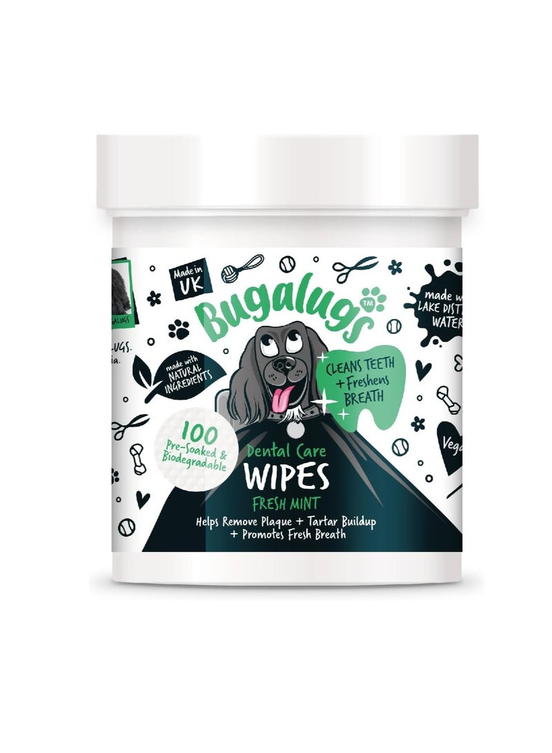 BUGALUGS Dog Breath Freshener Dog Teeth Wipes Dog Plaque Remover Dog Wipes and tartar remover for teeth Dog Teeth Cleaning Product No Dog Toothbrush And Toothpaste Brushing Needed Dog 100 Wipes - Image 1