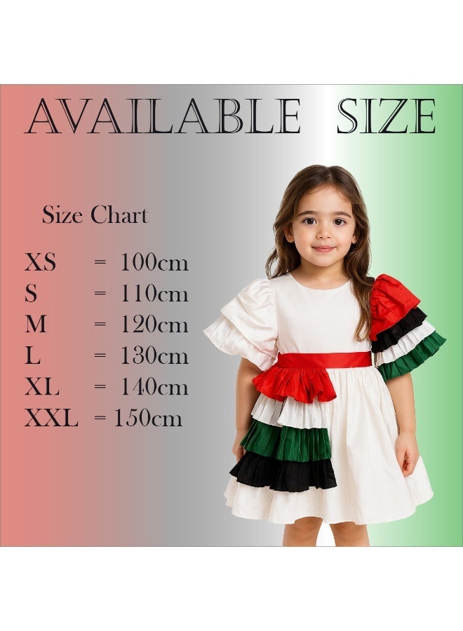 المنزل الذكي هوم سمارت فستان أبيض بنقشة علم اليوم الوطني للبنات احتفلي باليوم الوطني لدولة الإمارات العربية المتحدة بأناقة الزي الوطني لدولة الإمارات العربية المتحدة للمناسبات الوطنية الاحتفالية - Image 2