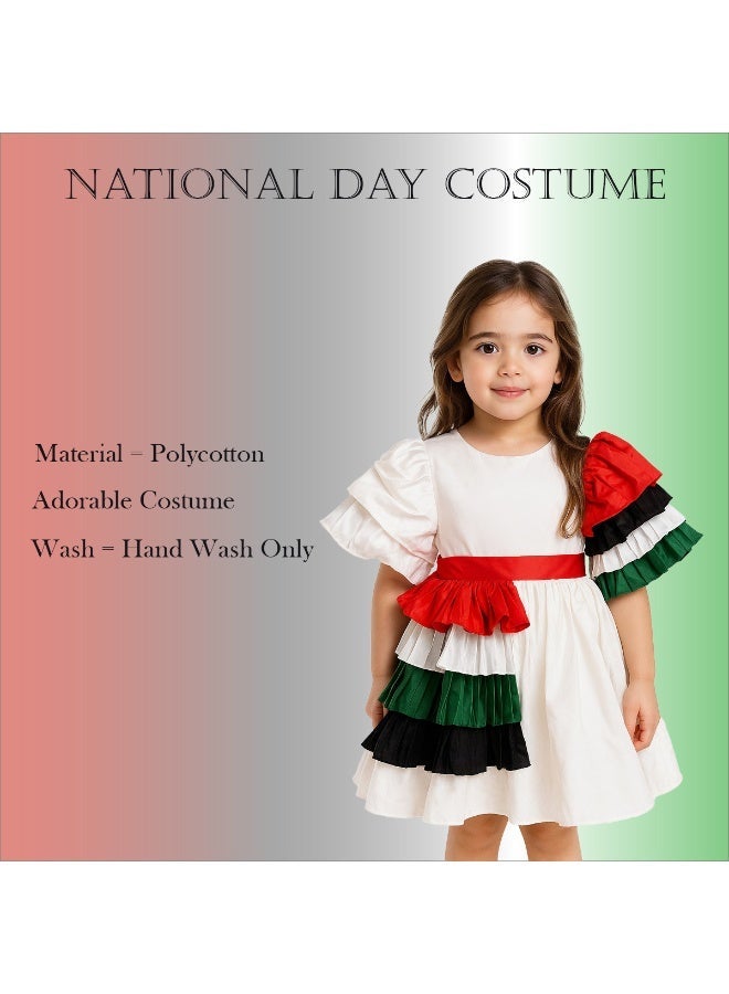 المنزل الذكي هوم سمارت فستان أبيض بنقشة علم اليوم الوطني للبنات احتفلي باليوم الوطني لدولة الإمارات العربية المتحدة بأناقة الزي الوطني لدولة الإمارات العربية المتحدة للمناسبات الوطنية الاحتفالية - Image 3