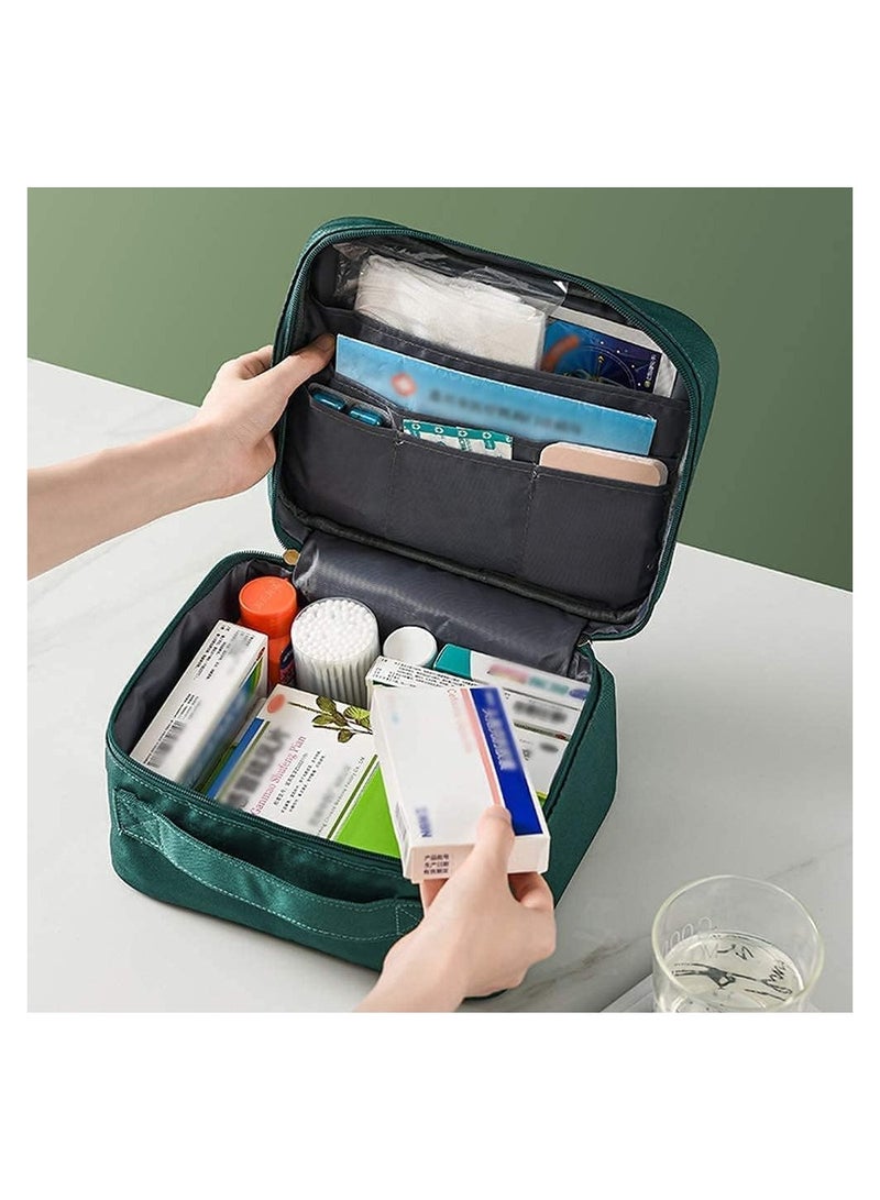 رات سو أكياس الإسعاف الفارغة للسفر مع مستلزمات طبية ومنظم لمستحضرات التجميل، حقيبة عزل للأدوية مريحة ومناسبة لحقيبة السلامة للعائلة في الهواء الطلق ورحلات التخييم والسيارة والمكتب ومكان العمل. حقيبة خضراء لل  - Image 5